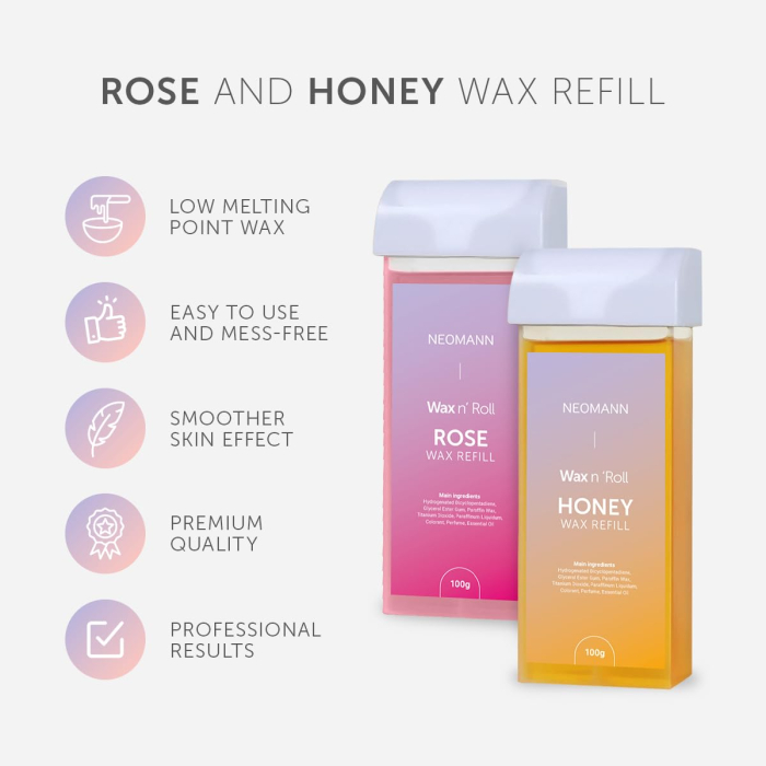 Kit Epilare cu Ceară Roll-On pentru Femei, Încălzitor Ceară cu 2 Rezerve, 50 Benzi Epilatoare și 6 Tratamente Post-Epilare [6]