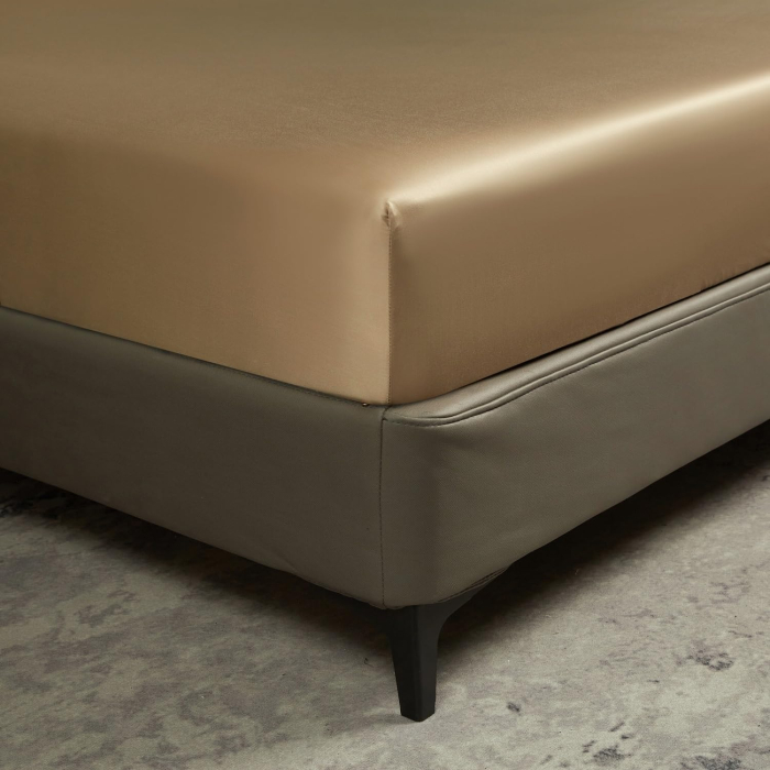 Cearsaf de pat gri, cu elastic, 180x200 cm + inaltimea bazei 25-30 cm, gold/kaki [3]