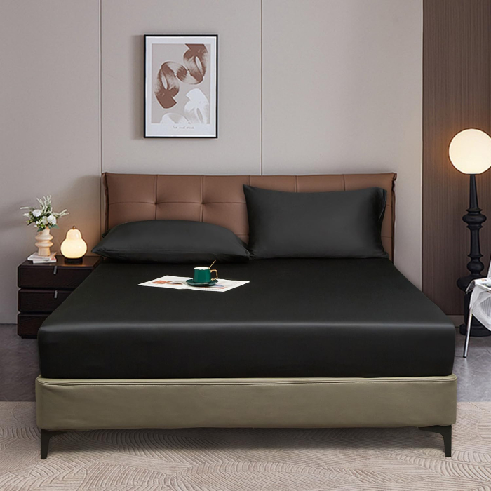 Cearsaf de pat gri, cu elastic, 160x200 cm + inaltimea bazei 25-30 cm, negru [1]