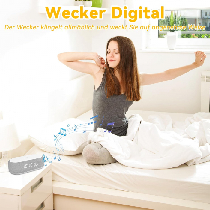 Ceas cu alarmă digital, încărcare fără fir 15W pentru iPhone/Samsung, difuzor Bluetooth, luminozitate reglabilă în 9 culori, afișaj cu temperatură [5]