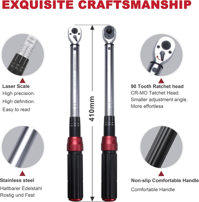 Cheie dinamometrica 20-140 Nm, eroare ± 3%,patrat 3/8", adaptoare 1/2" si 1/4", tubulare cadou [4]