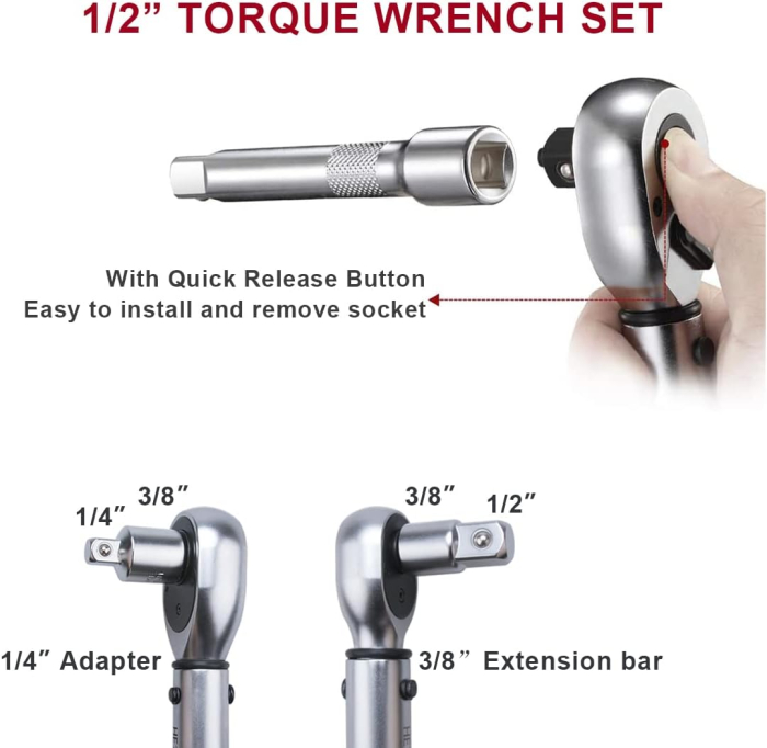 Cheie dinamometrica 20-140 Nm, eroare ± 3%,patrat 3/8", adaptoare 1/2" si 1/4", tubulare cadou [5]