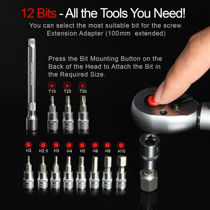 Cheie Dinamometrică Hairich 1/4", 1-25 Nm, ±3%, 72 Dinți, Set 13 Piese [4]