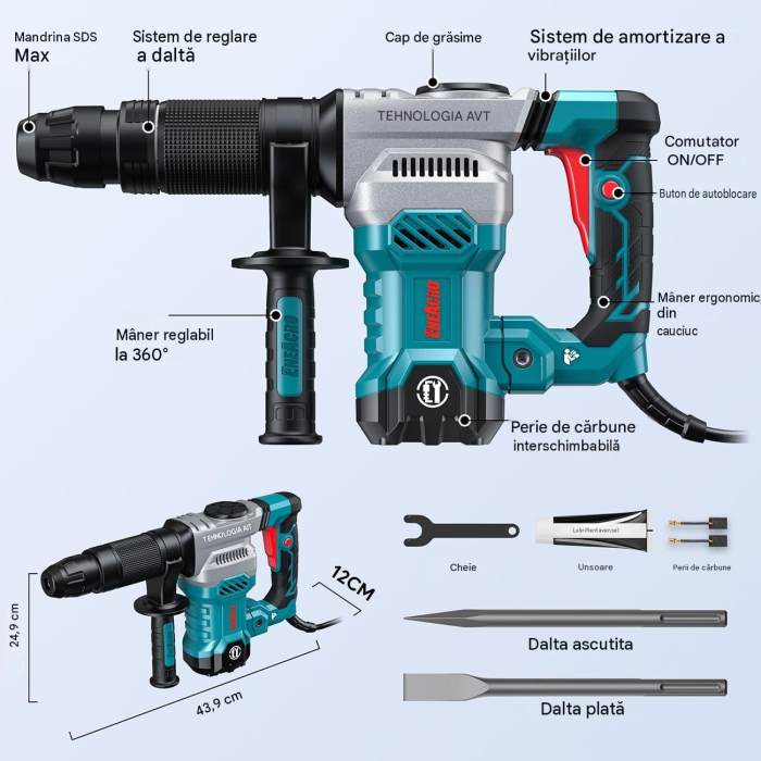 Ciocan Demolator 0845MB, 1300W, 20J, SDS-MAX, 5,8 kg, Mâner 360°, 2 Dălți [2]