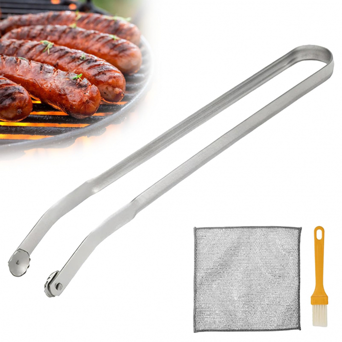 Cleste gratar din inox 38 cm, cu laveta si pensula [1]