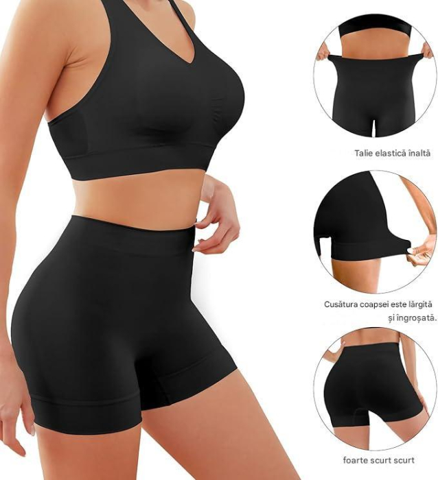 Colanti elastici scurti pentru sport femei, 4 bucati negri, L [4]