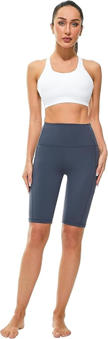 Colanti elastici 3 sferturi pentru sport femei, talie inalta, controlul burtii, buzunar, gri M [7]