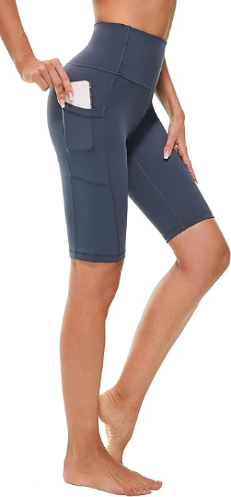 Colanti elastici 3 sferturi pentru sport femei, talie inalta, controlul burtii, buzunar, gri M [2]