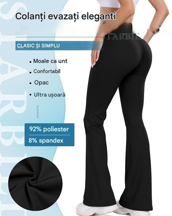 Colanți negri Evazați Damă cu Talie V-Cross, 4-Way Stretch, Opaci, Yoga și Fitness, L [2]