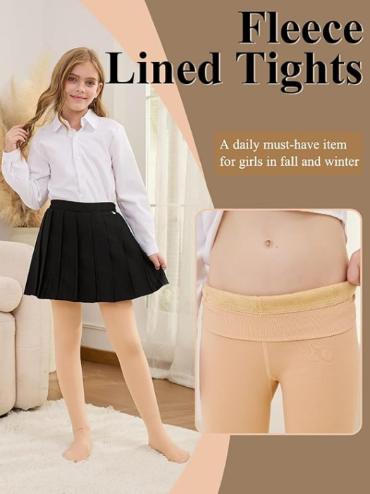 Colanti termici captusiti pentru fete 5-8 ani set 2 bucati negru/bej [6]