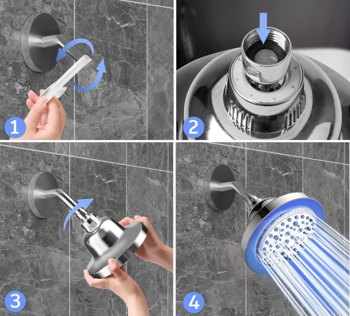 Cap de dus cu efect de ploaie și filtru, cu 7 moduri de jet și lumină LED [6]