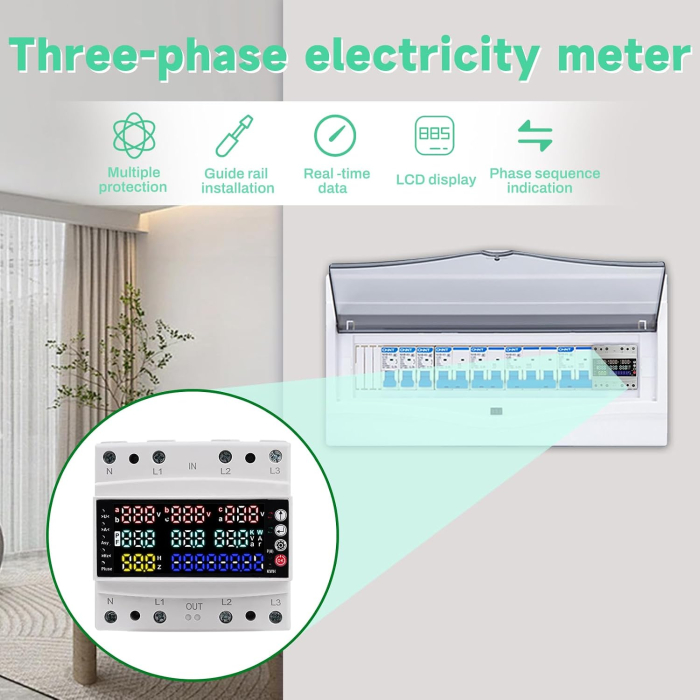 Contor electric trifazat cu afișaj LCD color, protecții multiple, montaj pe șină DIN [2]