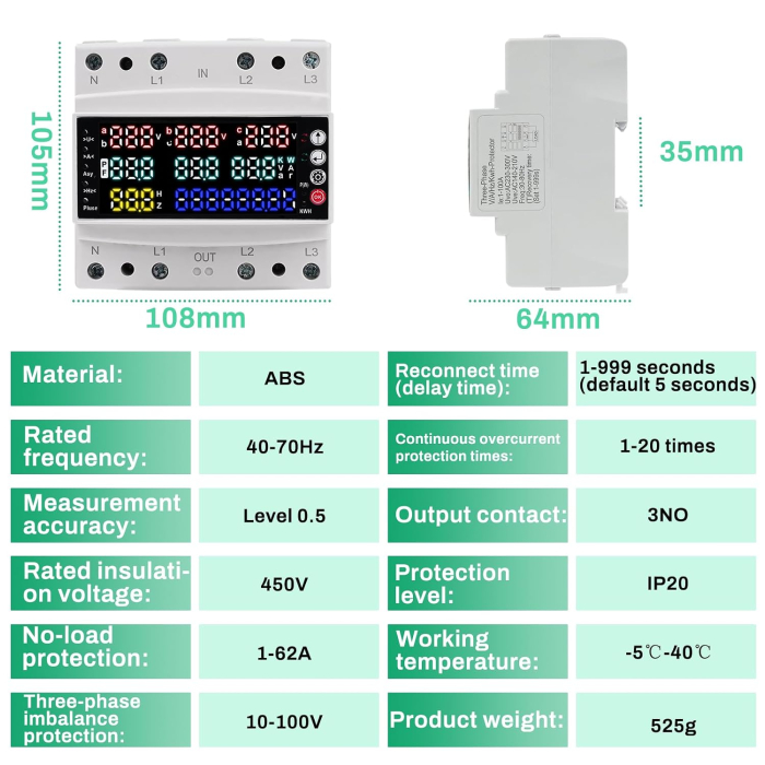Contor electric trifazat cu afișaj LCD color, protecții multiple, montaj pe șină DIN [5]