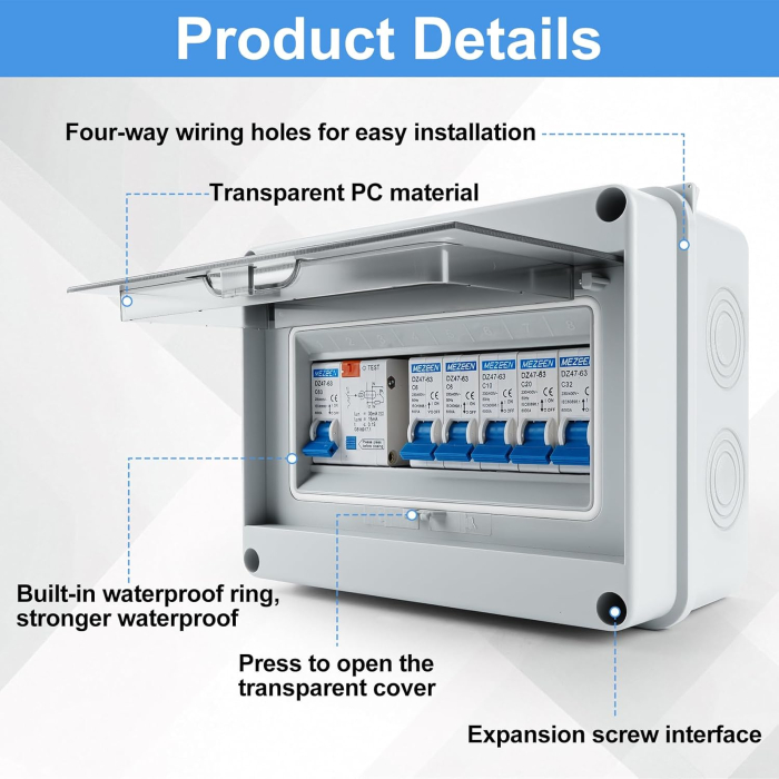 Cutie de Distributie Electrica IP65 cu Protectie FI 63A 30mA Tip A Intrerupator Principal 63A 5 Circuite [3]