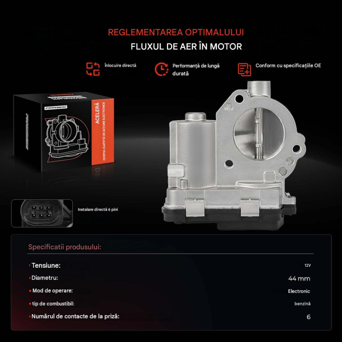 Corp clapetă accelerație 04C133062D, 6 pini, acționare electrică, pentru motoare 1.0 benzină, VW, Seat, Skoda [5]