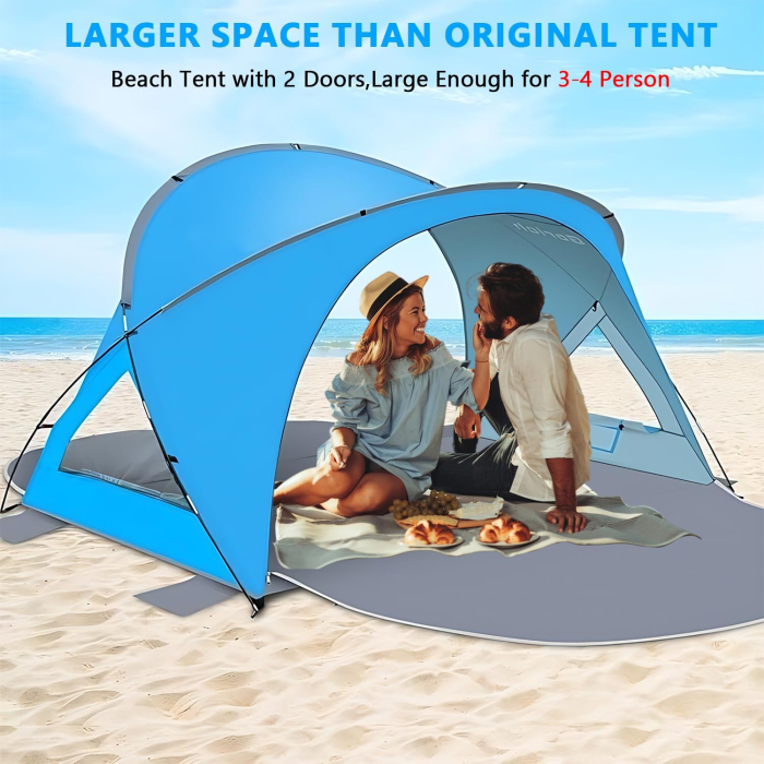 Cort de plaja cu deschidere automata pentru 3-4 persoane, albastru [3]