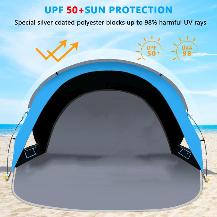 Cort de plaja cu deschidere automata pentru 3-4 persoane, albastru [4]