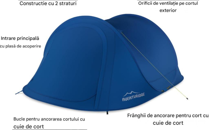 Cort pop-up cu deschidere automata pentru 2 persoane, tip cupola, cu  2 straturi, albastru [3]