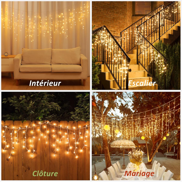 Cortină de lumini cu 400 LED-uri 10m Alb Cald, cu 8 moduri iluminat, IP44 [6]