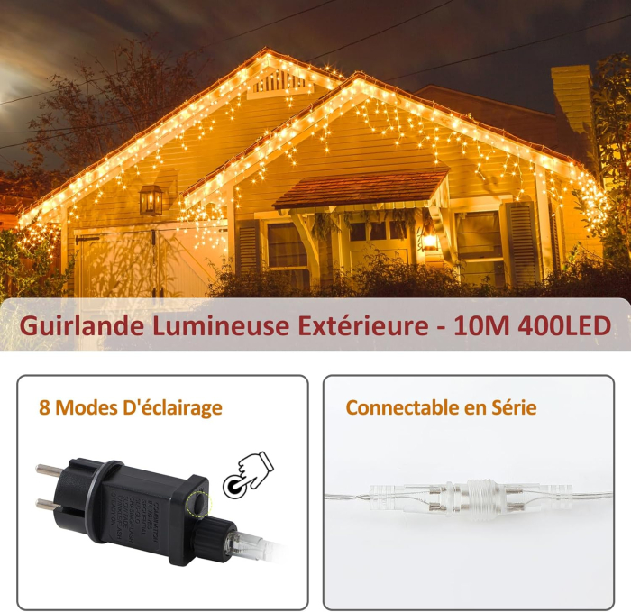 Cortină de lumini cu 400 LED-uri 10m Alb Cald, cu 8 moduri iluminat, IP44 [4]