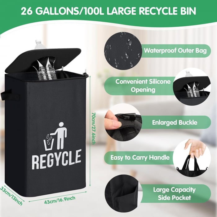 Cos pliabil pentru reciclare selectiva 100L negru [2]