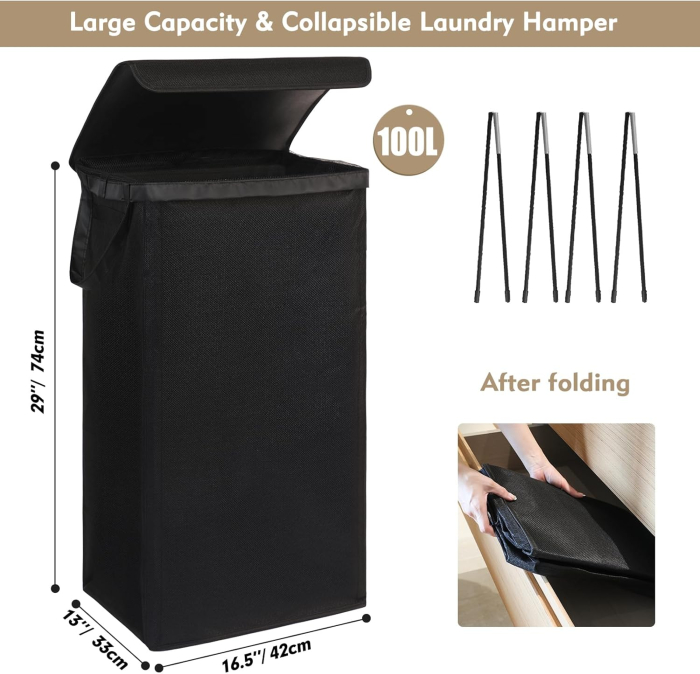 Cos de rufe 100 L pliabil, negru, cu saci de haine [3]