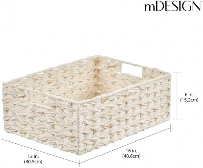 Coș țesut, de depozitare dreptunghiular, din plastic 40.6x30.5x15.2 cm- set de 6 - alb [4]