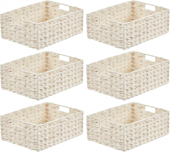 Coș țesut, de depozitare dreptunghiular, din plastic 40.6x30.5x15.2 cm- set de 6 - alb [9]