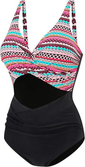 Costum negru/model de baie dintr-o bucata pentru femei, elastic, cu uscare rapida, 3XL [4]