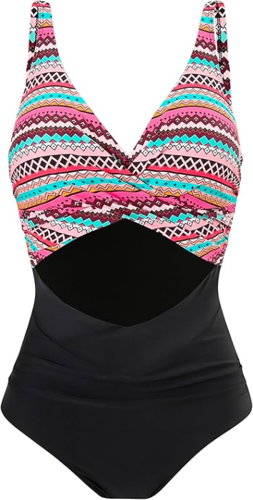 Costum negru/model de baie dintr-o bucata pentru femei, elastic, cu uscare rapida, 3XL [3]