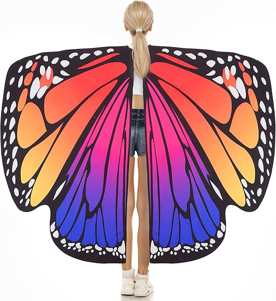 Costum carnaval pentru fete sau femei, tip pelerina, aripi multicolore de fluture [1]