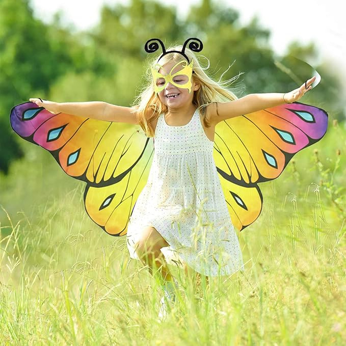 Costum carnaval pentru fete, tip pelerina, aripi multicolore de fluture, galben [2]