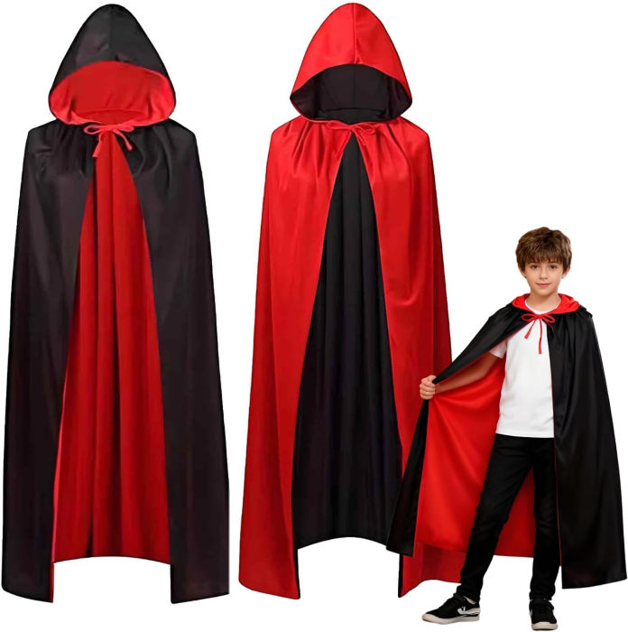 Pelerina reversibila cu gluga pentru carnaval, rosu/negru 90 cm [2]
