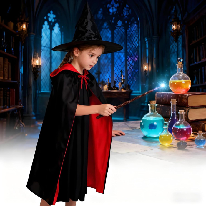 Pelerina reversibila cu gluga pentru carnaval, rosu/negru 90 cm [6]