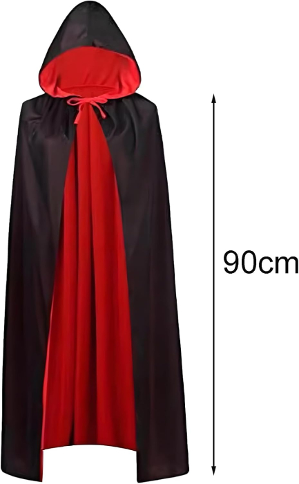Pelerina reversibila cu gluga pentru carnaval, rosu/negru 90 cm [3]