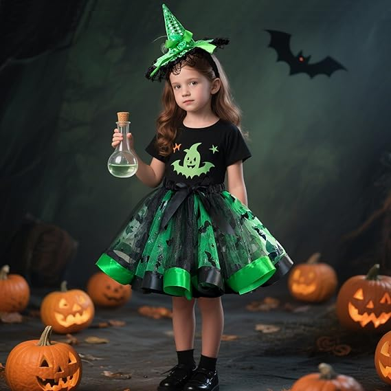 Costum de vrajitoare verde pentru copii 4-9 ani [6]