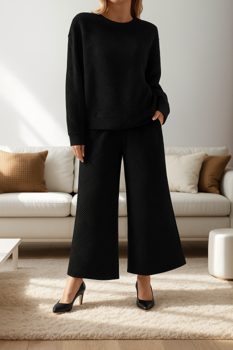 Costum casual pentru femei, ideal iesiri primavara toamna, 2 piese Negru S [3]