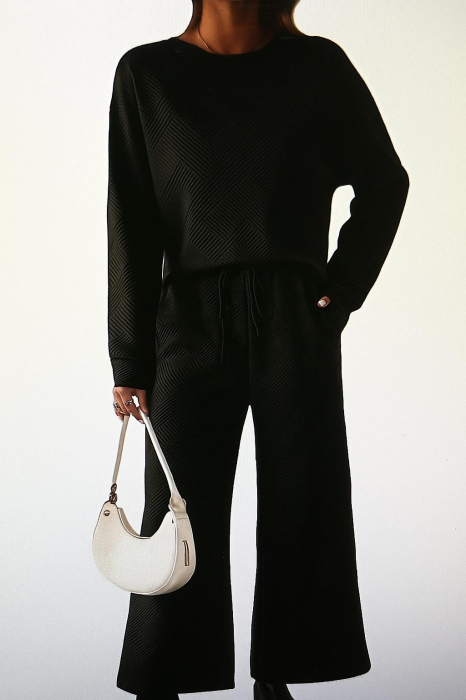 Costum casual pentru femei, ideal iesiri primavara toamna, 2 piese Negru S [2]