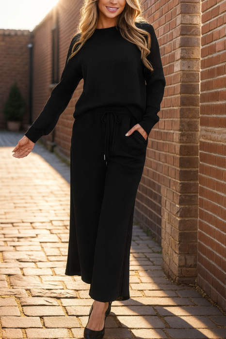 Costum casual pentru femei, ideal iesiri primavara toamna, 2 piese Negru S [4]