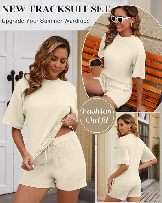 Costum crem casual pentru femei, ideal iesiri de vara, 2 piese L [2]