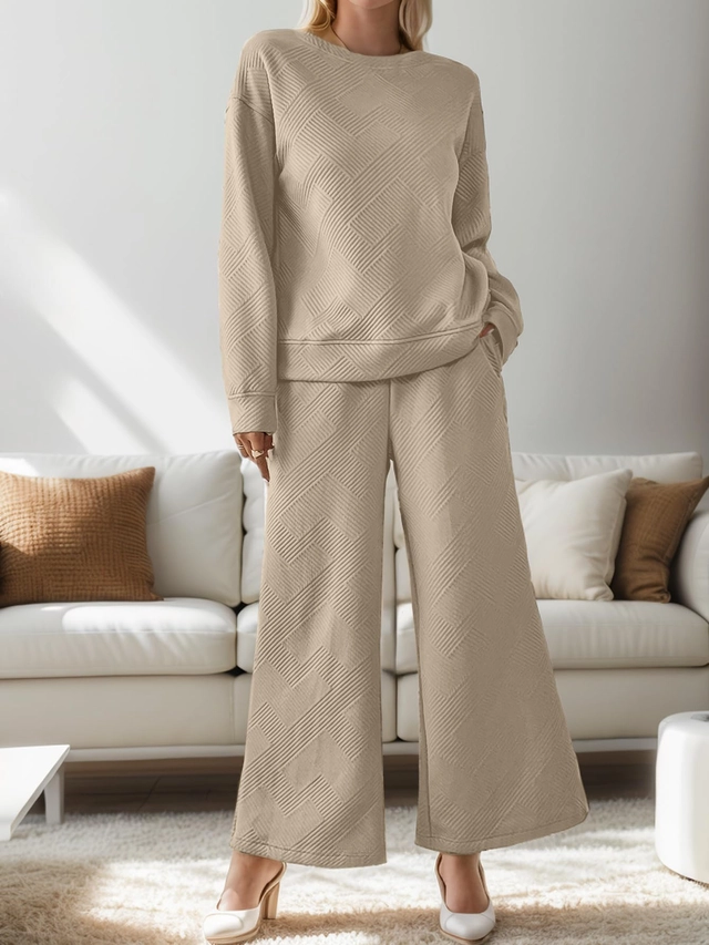 Costum casual pentru femei, ideal iesiri primavara toamna, 2 piese Bej L [3]