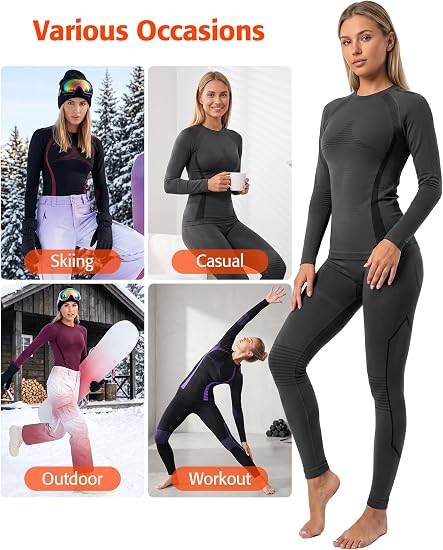 Set Lenjerie Termică gri Damă, Bluză și Colanți, Compresie 3D, Material Călduros și Respirabil, 4-Way Stretch, Strat de Bază pentru Sport și Iarnă, L [5]