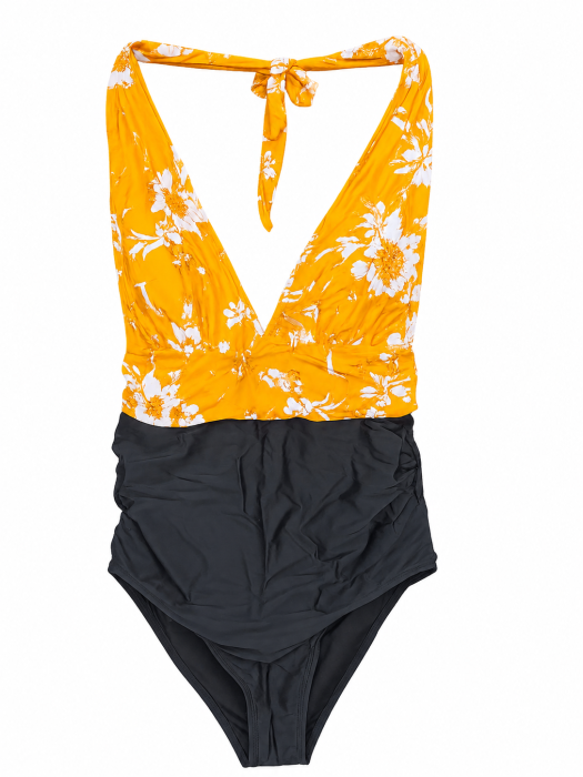Costum de baie dintr-o bucata pentru femei, negru cu galben florat XL [2]