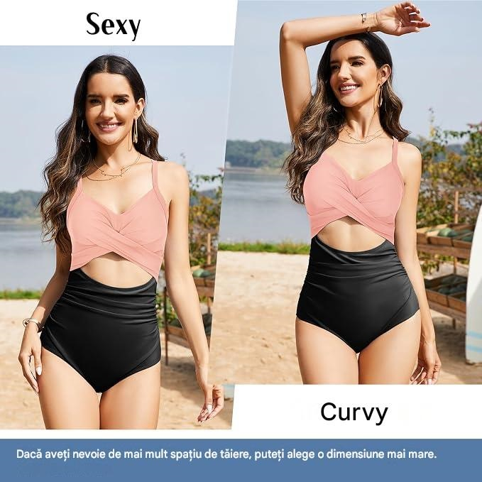 Costum de baie dintr-o bucata pentru femei, negru/roz XL [4]