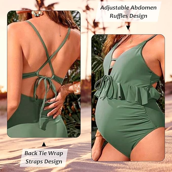 Costum de baie dintr-o bucata pentru femei insarcinate, verde, marimea XL [3]