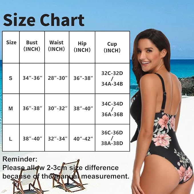 Costum de baie dintr-o bucata pentru femei, negru cu flori, marimea S [4]