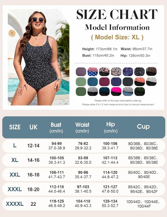 Costum de Baie Întreg Damă Plus Size – Nina Carter, Talie cu Efect Modelator, Bretele Ajustabile, XL / 42 [3]
