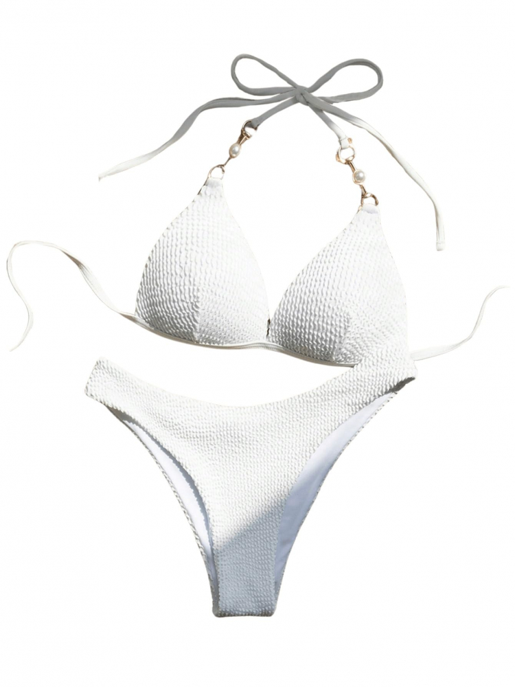 Costum de baie femei din 2 piese alb/perle marimea L [1]