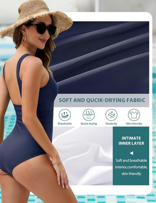 Costum de baie femei dintr-o bucata, cu control al abdomenului,  albastru M [3]