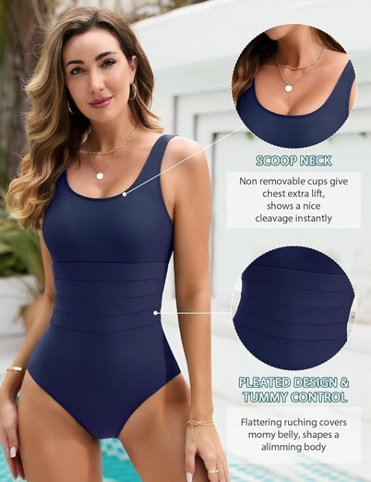 Costum de baie femei dintr-o bucata, cu control al abdomenului,  albastru M [4]